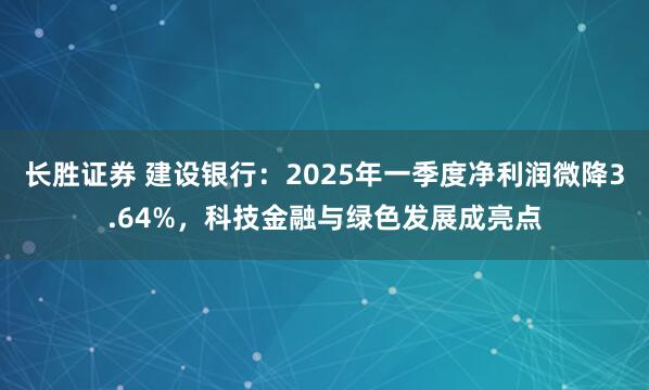 长胜证券 建设银行：2025年一季度净利润微降3.64%，科技金融与绿色发展成亮点