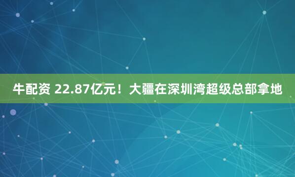 牛配资 22.87亿元！大疆在深圳湾超级总部拿地